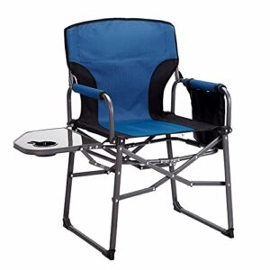 maiufun folding camping chair with side table portable outdoor director chairs heavy duty quad support 330 lbs high back thicken oxford with padded armrests, storage bag, cup holder(blue)