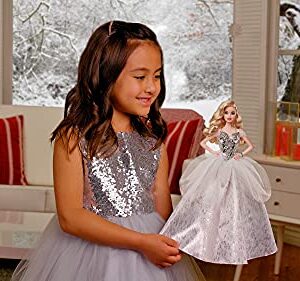 Barbie Signature 2021 Holiday Doll (12-inch, Blonde Wavy Hair) in Silver Gown, with Doll Stand and Certificate of Authenticity, Gift for 6 Year Olds and Up