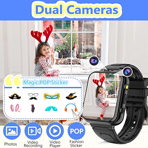 Smart Watch for Kids Boys Girls Toys for 3-12 Year Old, Premium Touch Screen Smartwatch with Camera Educational Games Music Player, Birthday Gifts (Black)