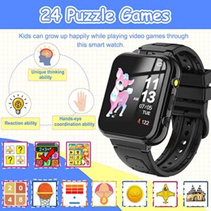 Smart Watch for Kids Boys Girls Toys for 3-12 Year Old, Premium Touch Screen Smartwatch with Camera Educational Games Music Player, Birthday Gifts (Black)