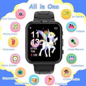 Smart Watch for Kids Boys Girls Toys for 3-12 Year Old, Premium Touch Screen Smartwatch with Camera Educational Games Music Player, Birthday Gifts (Black)