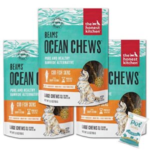 the honest kitchen (3 pack) cod ocean chews grain free dog chew treats – natural human grade dehydrated fish skins (5.5 oz each) with 10ct pet faves wipes