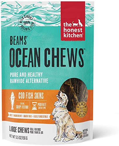 The Honest Kitchen (3 Pack) Cod Ocean Chews Grain Free Dog Chew Treats – Natural Human Grade Dehydrated Fish Skins (5.5 oz Each) with 10ct Pet Faves Wipes