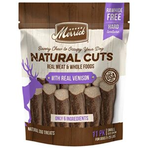 merrick natural cuts rawhide free dog treats filled chew made with real meat and whole foods, venison, 0.56 pounds