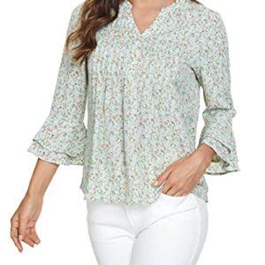 olrain Womens Summer Floral Printed V-Neck Swing Tunic 3/4 Bat Wing Short Sleeve Chiffon Tops Blouse Shirts (Light Green, X-Large)