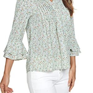 olrain Womens Summer Floral Printed V-Neck Swing Tunic 3/4 Bat Wing Short Sleeve Chiffon Tops Blouse Shirts (Light Green, X-Large)