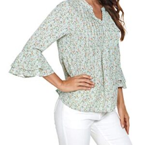 olrain Womens Summer Floral Printed V-Neck Swing Tunic 3/4 Bat Wing Short Sleeve Chiffon Tops Blouse Shirts (Light Green, X-Large)