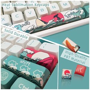 Custom Keycaps, XDA Profile PBT Keycaps, Japanese Ukiyo-e Coral Sea Style Keycaps for Mechanical Keyboards, Full 109 Key Set with 1.75u Shift Key (Coral Sea)