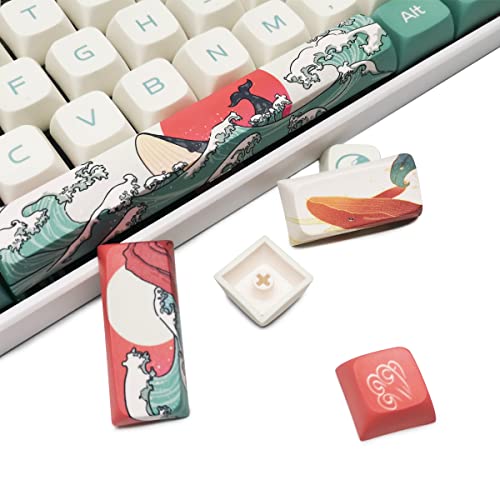 Custom Keycaps, XDA Profile PBT Keycaps, Japanese Ukiyo-e Coral Sea Style Keycaps for Mechanical Keyboards, Full 109 Key Set with 1.75u Shift Key (Coral Sea)