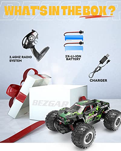 BEZGAR TM201 RC Cars - 1:20 Scale Remote Control Car,2WD Top Speed 15 Km/h Electric Toy Off Road 2.4GHz RC Car Vehicle Truck Crawler with Two Rechargeable Batteries for Boys Kids and Adults