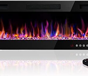 Waleaf 50 inch Ultra-Thin Electric Fireplace Wall Mounted and Recessed,Fireplace Heater with Multicolor Flame fit for 2 x 4 and 2 x 6 Stud, Remote Control Touch Screen,Timer,Low Noise,750/1500W