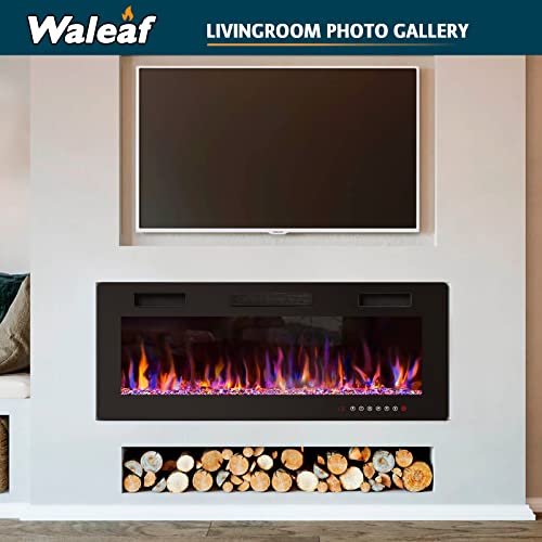 Waleaf 50 inch Ultra-Thin Electric Fireplace Wall Mounted and Recessed,Fireplace Heater with Multicolor Flame fit for 2 x 4 and 2 x 6 Stud, Remote Control Touch Screen,Timer,Low Noise,750/1500W