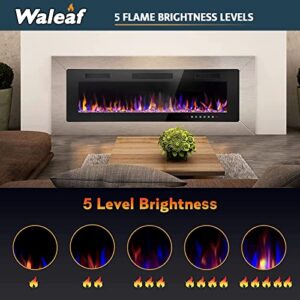 Waleaf 50 inch Ultra-Thin Electric Fireplace Wall Mounted and Recessed,Fireplace Heater with Multicolor Flame fit for 2 x 4 and 2 x 6 Stud, Remote Control Touch Screen,Timer,Low Noise,750/1500W