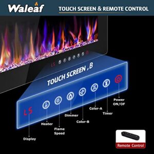 Waleaf 50 inch Ultra-Thin Electric Fireplace Wall Mounted and Recessed,Fireplace Heater with Multicolor Flame fit for 2 x 4 and 2 x 6 Stud, Remote Control Touch Screen,Timer,Low Noise,750/1500W