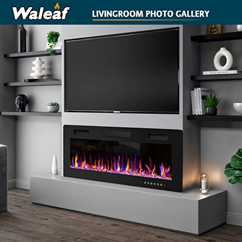 Waleaf 50 inch Ultra-Thin Electric Fireplace Wall Mounted and Recessed,Fireplace Heater with Multicolor Flame fit for 2 x 4 and 2 x 6 Stud, Remote Control Touch Screen,Timer,Low Noise,750/1500W