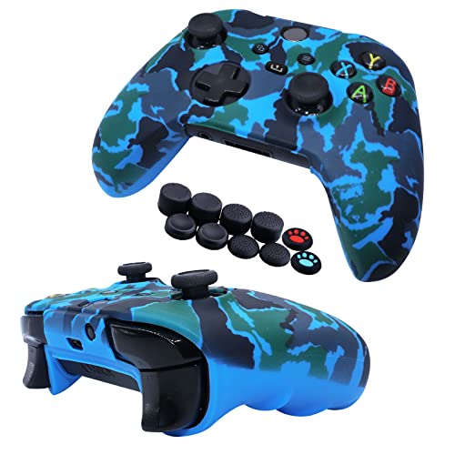 [2 Pack] Jusy Compatible with Xbox Series X/S Controller Soft Silicone Cover Skin, Sweat-Proof Dust-Proof Anti-Slip Case Cover Protective Accessories Set, with 10 Thumb Grips (Red+Blue)