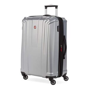 swissgear 3750 hardside expandable luggage with spinner wheels, silver, checked-medium 24-inch