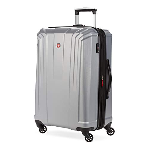 SwissGear 3750 Hardside Expandable Luggage with Spinner Wheels, Silver, Checked-Medium 24-Inch