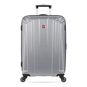 SwissGear 3750 Hardside Expandable Luggage with Spinner Wheels, Silver, Checked-Medium 24-Inch