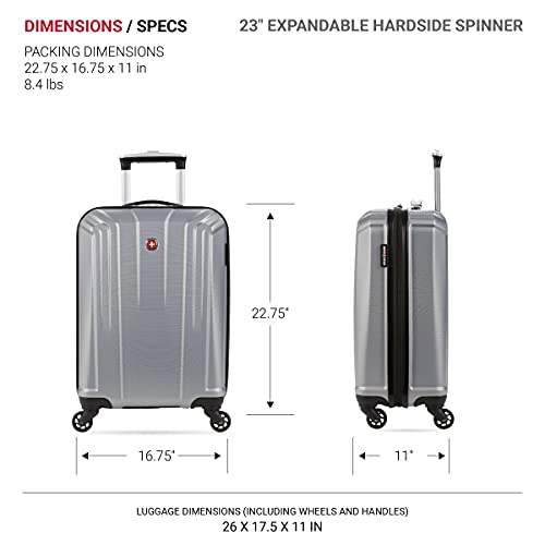 SwissGear 3750 Hardside Expandable Luggage with Spinner Wheels, Silver, Checked-Medium 24-Inch