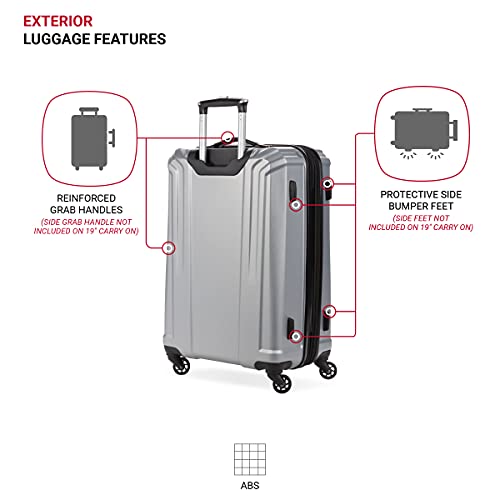 SwissGear 3750 Hardside Expandable Luggage with Spinner Wheels, Silver, Checked-Medium 24-Inch