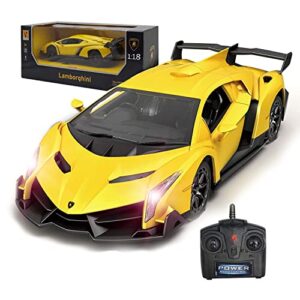 lafala remote control rc cars racing car 1:18 licensed toy rc car compatible with lamborghini model vehicle for boys 6,7,8 years old, yellow