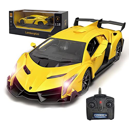 LAFALA Remote Control RC Cars Racing Car 1:18 Licensed Toy RC Car Compatible with Lamborghini Model Vehicle for Boys 6,7,8 Years Old, Yellow