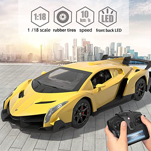 LAFALA Remote Control RC Cars Racing Car 1:18 Licensed Toy RC Car Compatible with Lamborghini Model Vehicle for Boys 6,7,8 Years Old, Yellow