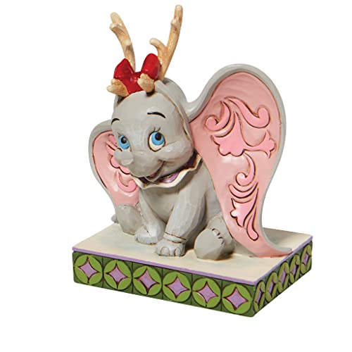 Enesco Disney Traditions by Jim Shore Dumbo with Reindeer Antlers Personality Pose Figurine, 4.21 Inch, Multicolor