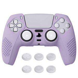 extremerate playvital mauve purple 3d studded edition anti-slip silicone cover skin for ps5 controller, soft rubber case for ps5 wireless controller with 6 white thumb grip caps