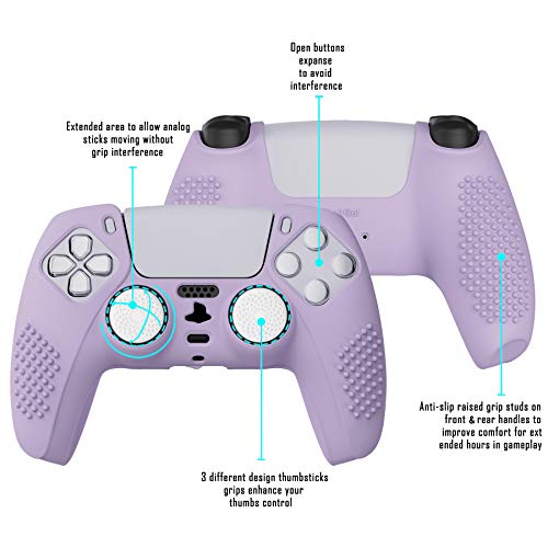 eXtremeRate PlayVital Mauve Purple 3D Studded Edition Anti-Slip Silicone Cover Skin for ps5 Controller, Soft Rubber Case for ps5 Wireless Controller with 6 White Thumb Grip Caps