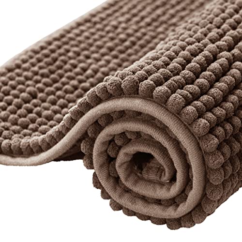 subrtex Bathroom Rugs Chenille Bath Rug Soft Short Plush Bath Mat Soft Shower Mat Water Absorbent Shower Mat Quick Dry Machine Washable(Brown,20" x 32")