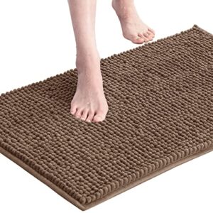 subrtex Bathroom Rugs Chenille Bath Rug Soft Short Plush Bath Mat Soft Shower Mat Water Absorbent Shower Mat Quick Dry Machine Washable(Brown,20" x 32")