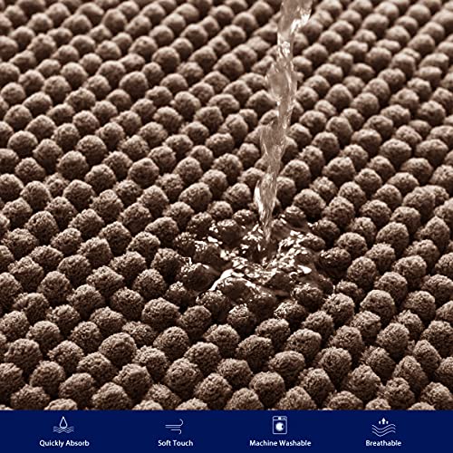 subrtex Bathroom Rugs Chenille Bath Rug Soft Short Plush Bath Mat Soft Shower Mat Water Absorbent Shower Mat Quick Dry Machine Washable(Brown,20" x 32")