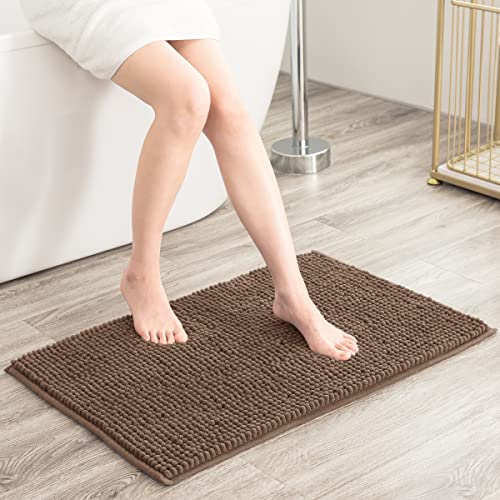 subrtex Bathroom Rugs Chenille Bath Rug Soft Short Plush Bath Mat Soft Shower Mat Water Absorbent Shower Mat Quick Dry Machine Washable(Brown,20" x 32")