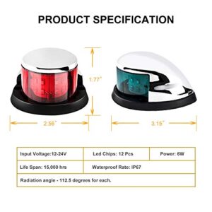 Sebnux LED Boat Navigation Light Red and Green LED Marine Navigation Light Boat Bow Light for Pontoon and Small Boat (Silver)