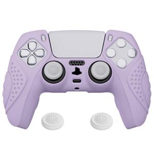 extremerate playvital guardian edition mauve purple ergonomic soft anti-slip controller silicone case cover for ps5, rubber protector skins with white joystick caps for ps5 controller