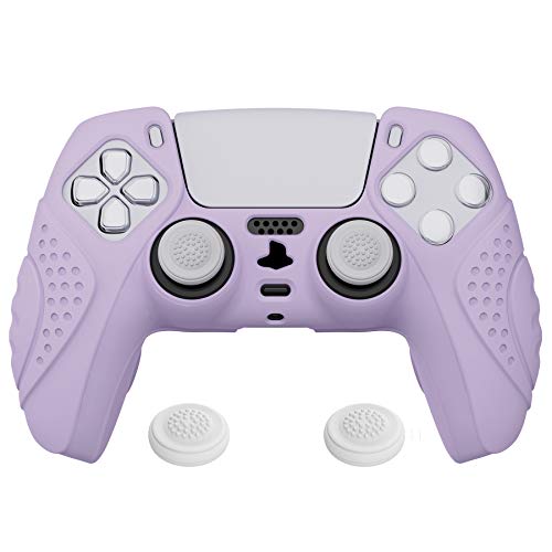 eXtremeRate PlayVital Guardian Edition Mauve Purple Ergonomic Soft Anti-Slip Controller Silicone Case Cover for ps5, Rubber Protector Skins with White Joystick Caps for PS5 Controller