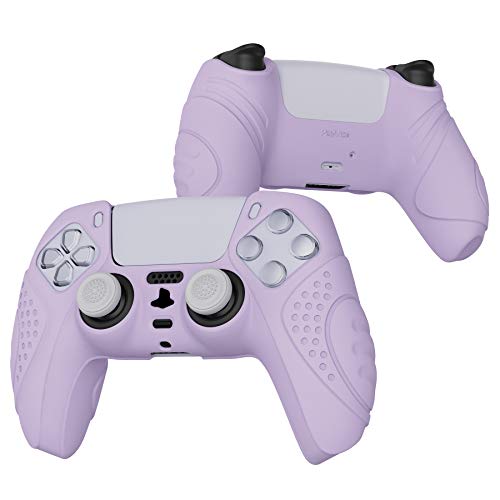 eXtremeRate PlayVital Guardian Edition Mauve Purple Ergonomic Soft Anti-Slip Controller Silicone Case Cover for ps5, Rubber Protector Skins with White Joystick Caps for PS5 Controller