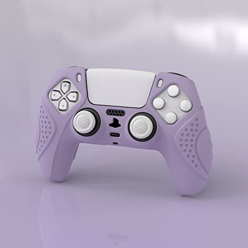 eXtremeRate PlayVital Guardian Edition Mauve Purple Ergonomic Soft Anti-Slip Controller Silicone Case Cover for ps5, Rubber Protector Skins with White Joystick Caps for PS5 Controller