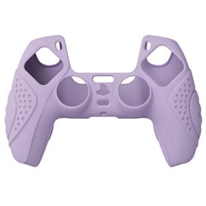 eXtremeRate PlayVital Guardian Edition Mauve Purple Ergonomic Soft Anti-Slip Controller Silicone Case Cover for ps5, Rubber Protector Skins with White Joystick Caps for PS5 Controller