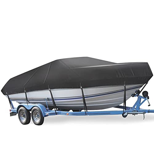 Boat Cover, 17-19ft Waterproof Trailerable Boat Cover, Mancro Heavy Duty UV Resistant Marine Grade Outboard Cover Compatible for Bass Boat, Fits Bayliner Tri-Hull V-Hull Fishing Runabout Boat, Black