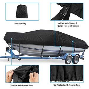 Boat Cover, 17-19ft Waterproof Trailerable Boat Cover, Mancro Heavy Duty UV Resistant Marine Grade Outboard Cover Compatible for Bass Boat, Fits Bayliner Tri-Hull V-Hull Fishing Runabout Boat, Black