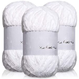 3 rolls velvet yarn white baby velvet yarn craft yarn for knitting yarn for crochet blanket rug clothes knitting project, 180 meter and 100 gram for each (white)