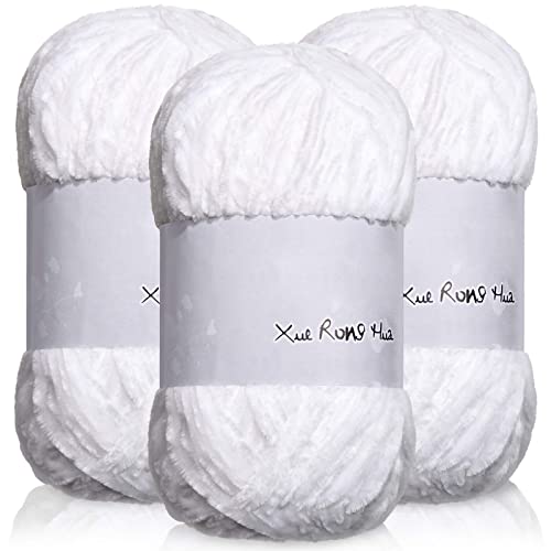 3 Rolls Velvet Yarn White Baby Velvet Yarn Craft Yarn for Knitting Yarn for Crochet Blanket Rug Clothes Knitting Project, 180 Meter and 100 Gram for Each (White)