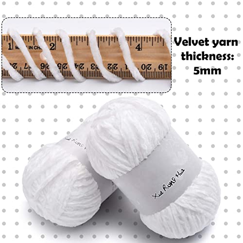 3 Rolls Velvet Yarn White Baby Velvet Yarn Craft Yarn for Knitting Yarn for Crochet Blanket Rug Clothes Knitting Project, 180 Meter and 100 Gram for Each (White)