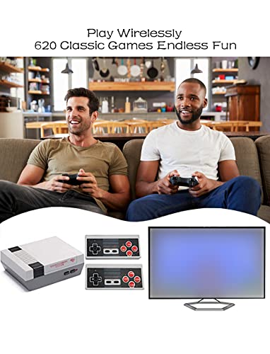 Generic Retro Wireless Video Game Console Classic Handheld Mini PC Game Player Built in 620 Games Dual Controller AV TV Game Machine for Kids,Children,Adult,Grey,18x14x7cm