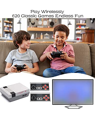 Generic Retro Wireless Video Game Console Classic Handheld Mini PC Game Player Built in 620 Games Dual Controller AV TV Game Machine for Kids,Children,Adult,Grey,18x14x7cm