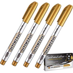 4 pieces metallic marker pens, metallic paint pen markers suitable for cards writing signature lettering metallic painting pens (gold)