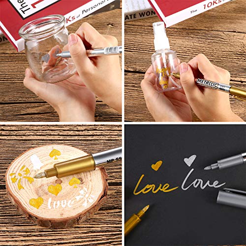 4 Pieces Metallic Marker Pens, Metallic Paint Pen Markers Suitable for Cards Writing Signature Lettering Metallic Painting Pens (Gold)